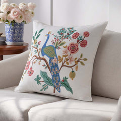 Peacock Decorative Square Pillow Cover - Ivory