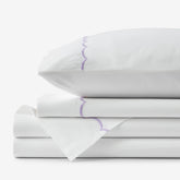 Embroidered Scallop Classic Cool Cotton Percale Bed Sheet Set - Lavender, Full
