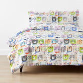 Stylish Cats Classic Cool Organic Cotton Percale Duvet Cover Set - White Multi, Full/Queen