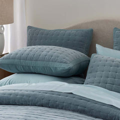 Tufted Stitch Velvet Quilted Sham - Mineral Blue, Euro