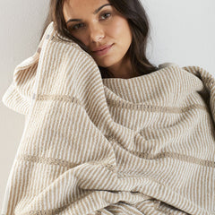 Narrow Stripe Reversible Cotton Bath Towel - Taupe