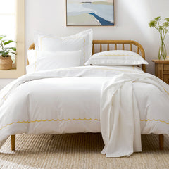 Scallop Embroidered Premium Cool Egyptian Percale Pillowcase Set - Yellow, Standard