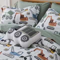 Construction Builders Classic Cool Organic Cotton Percale Duvet Cover Set - White Multi, Full/Queen
