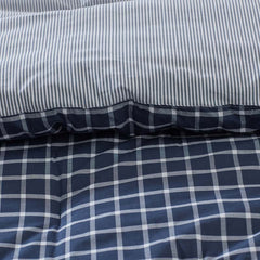 Classic Stripes and Plaids Cool Yarn-Dyed Cotton Percale Reversible Comforter - Windowpane White/Navy, Full/Queen