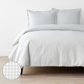 Ditsy Gingham Classic Cool Organic Cotton Percale Duvet Cover Set - Gray, Full