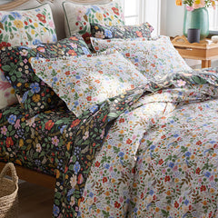 Strawberry Fields Classic Cool Cotton Percale Duvet Cover - White Multi, Full/Queen