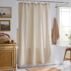 Premium Breathable Washed Linen Solid Shower Curtain - Parchment