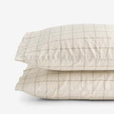 Tailored Stripes and Plaids Premium Breathable Washed Linen Cotton Pillowcase Set - Windowpane Dark Brown, Standard
