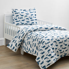 Whale School Classic Cool Organic Cotton Percale Sheet Set - Blue, Toddler