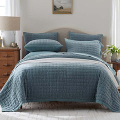 Tufted Stitch Velvet Quilted Sham - Mineral Blue, Standard