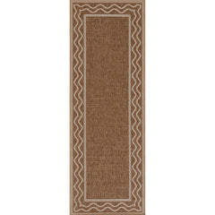 Wave Border Outdoor Rug - Natural, 2' 7" W x 7' 6" Runner