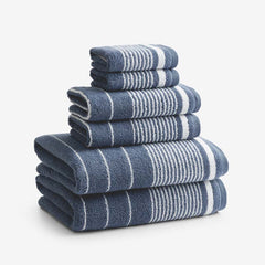 Plush Spa Stripe 6-Piece Bath Set - Light Indigo
