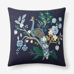 Peacock Decorative Square Pillow Cover - Navy Multi