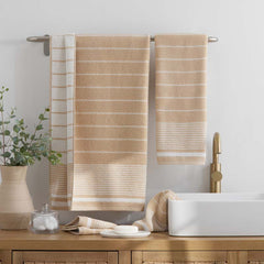 Plush Spa Stripe 6-Piece Bath Set - Light Antique Beige