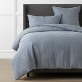 Premium Breathable Washed Linen Solid Duvet Cover - Dusty Blue, Full/Queen
