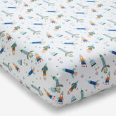 Space Adventure Classic Cool Organic Cotton Percale Fitted Crib Sheet - White Multi