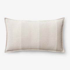 Velvet Linen Stripe Decorative Lumbar Pillow Cover - Sand, 12 in. x 21 in.
