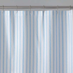 Blossoms and Stripes Classic Cool Cotton Percale Shower Curtain - Squiggle Stripe