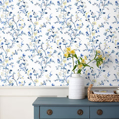 Emily Removable Wallpaper - White/Blue, Swatch