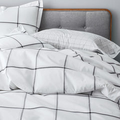 Tailored Stripes and Plaids Classic Cool Cotton Percale Bed Duvet Cover - Window Pane Plaid Graphite Black, Twin/Twin XL