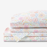 Floral Dream Classic Cool Organic Cotton Percale Bed Sheet Set - White Multi, Twin XL