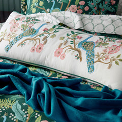 Peacock Decorative Lumbar Pillow Cover - Cream Multi