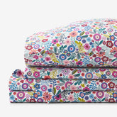 Joyful Mini Flower Classic Cool Organic Cotton Percale Bed Sheet Set - White Multi, Full