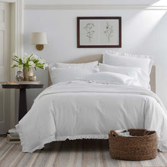 Solid Ruffle Garment Washed Cotton Percale Sham - White, King