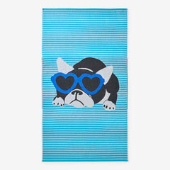 Cotton Terry Beach Towel - Turquoise Hearts