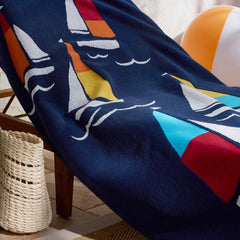 Cotton Terry Beach Towel - Sailboats