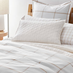 Tailored Stripes and Plaids Classic Cool Cotton Percale Bed Duvet Cover - Window Pane Plaid Wheat, Twin/Twin XL
