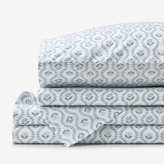 Tira Floral Classic Cool Cotton Percale Bed Sheet Set - Flower Blue, Queen