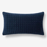 Tufted Stitch Velvet Decorative Lumbar Pillow Cover - Navy, 12 in. x 21 in.