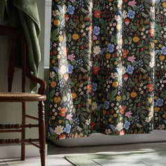 Strawberry Fields Classic Cool Cotton Percale Shower Curtain - Black Multi