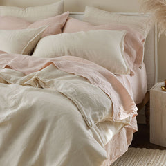 Premium Breathable Washed Linen Solid Flat Bed Sheet - Parchment, King/Cal King