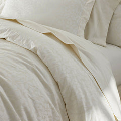 Jacquard Leaf Yarn-Dyed Premium Smooth Supima® Cotton Wrinkle-Free Sateen Bed Sheet Set - Ivory, Full