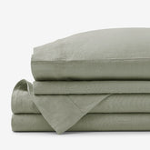 Premium Breathable Washed Linen Solid Bed Sheet Set - Moss Green, Full