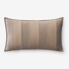 Velvet Linen Stripe Decorative Lumbar Pillow Cover - Taupe, 12 in. x 21 in.