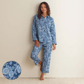 Printed Voile Women's Cropped Pajama Set - Indigo Floral, M