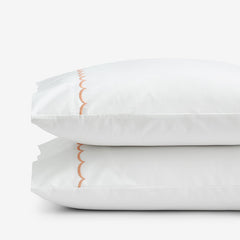 Scallop Embroidered Premium Cool Egyptian Percale Pillowcase Set - Melon, Standard