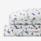 Space Adventure Classic Cool Organic Cotton Percale Bed Sheet Set - White Multi, Twin