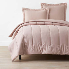 Solid Garment Washed Cotton Percale Comforter - Rose, Full/Queen