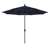Round Outdoor Patio Umbrella, Fiberglass with Twist Tilt - Black Finish, Navy, 11'