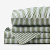 Tira Floral Classic Cool Cotton Percale Bed Sheet Set - Stripe Green, Queen