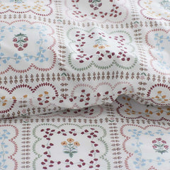Lottie Classic Cool Cotton Percale Bed Sheet Set - Ivory Multi, King