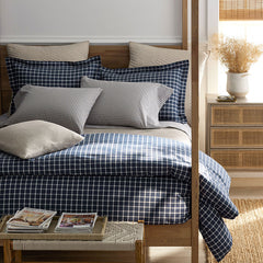 Classic Stripes and Plaids Cool Yarn-Dyed Cotton Percale Bed Sheet Set - Mini Check Multi, King