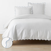 Embroidered Scallop Classic Smooth Sateen Solid Duvet Cover - Light Blue, Full/Queen