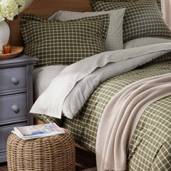 Classic Stripes and Plaids Cool Yarn-Dyed Cotton Percale Reversible Comforter - Windowpane Green, Full