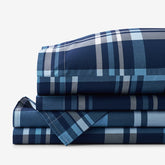 Handsome Tartan Classic Cool Organic Cotton Percale Bed Sheet Set - Blue Multi, Queen