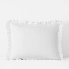 Solid Ruffle Garment Washed Cotton Percale Sham - White, King